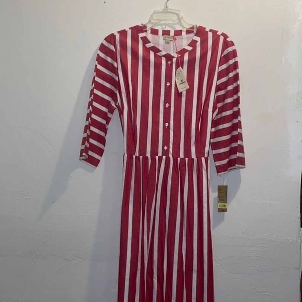 Cremieux Cherry&Ivory Striped Tie Belt Tyler Dress Daniel Cremieux‎ Size 14 NWT